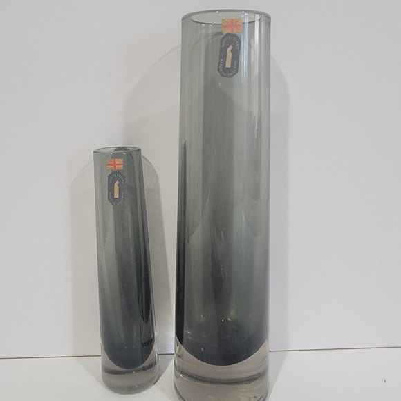 Whitefriars art glass vases set of 2 pewter 9 and 6 in - Picture 9 of 12